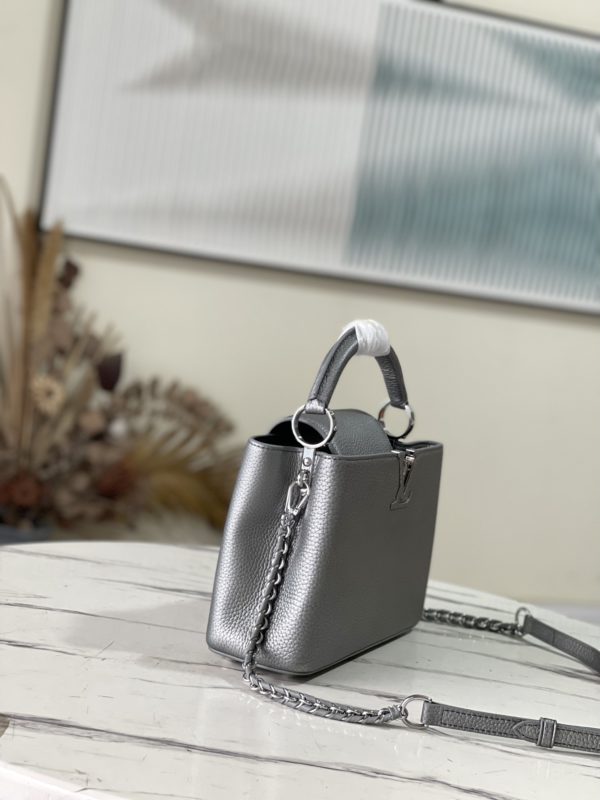 Louis Vuitton Capucines BB Small Handbag - Silver Gray - Image 5