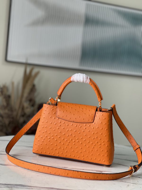 Louis Vuitton Small Capucines Ostrich Leather Handbag - Orange - Image 6