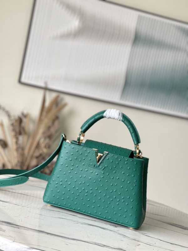 Louis Vuitton Small Capucines Ostrich Leather Hand Bag - Green