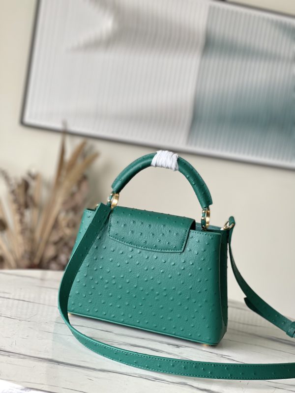 Louis Vuitton Small Capucines Ostrich Leather Hand Bag - Green - Image 9