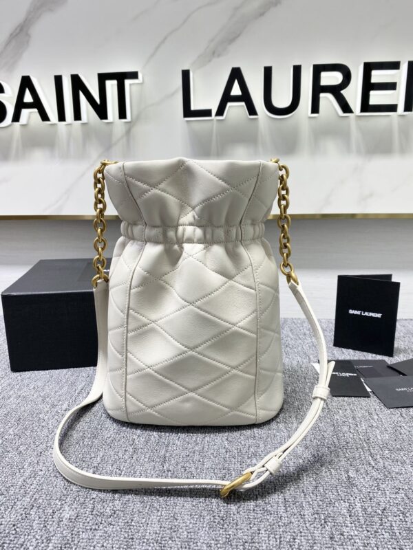 YSL LE MAILLON Buckle Bucket Bag - White - Image 5