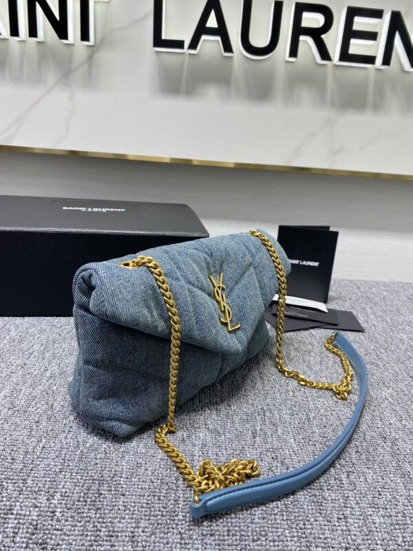 YSL Loulou Puffer Denim Small Handbag - Blue - Image 4