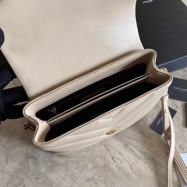 YSL LouLou Y-Shaped Satchel Small Handbag - Cream (Golden Logo) - Image 3