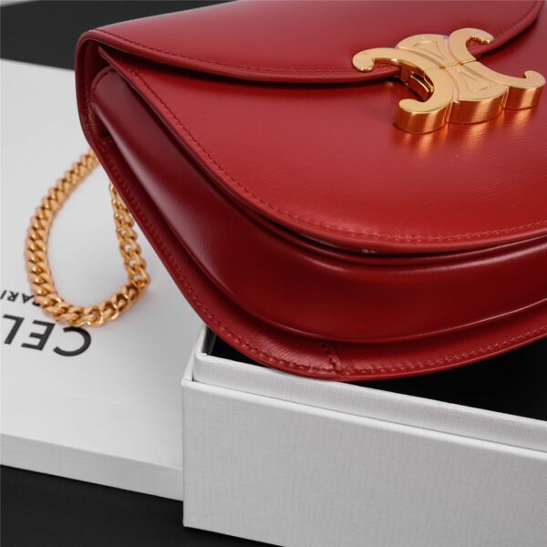 Celine Teen Besace Triomphe Glossy Cow Leather Chain Handbag - Red - Image 3