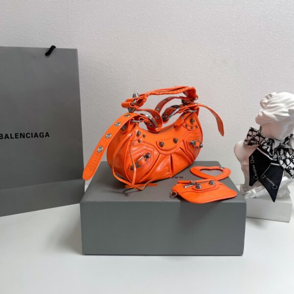 Balenciaga Le Cagole Half-Moon Large Armpit Dumpling Bag - Orange - Image 3