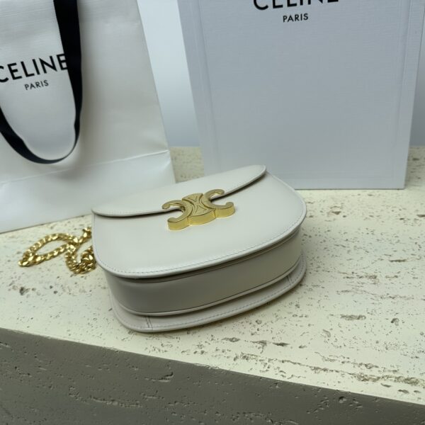 Celine Teen Besace Triomphe Glossy Cow Leather Chain Handbag - White - Image 4