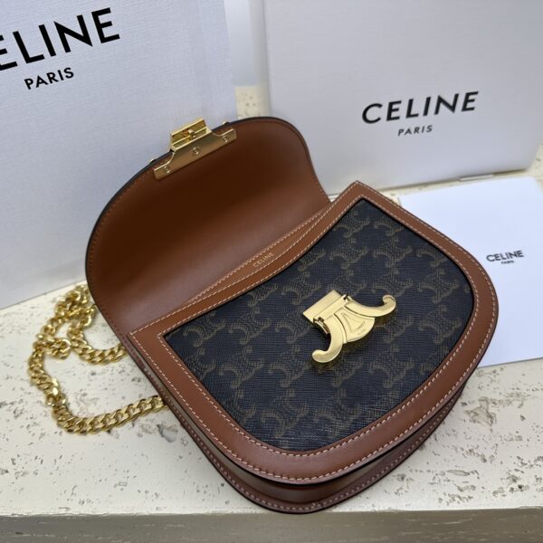 Celine Teen Besace Triomphe Glossy Cow Leather Chain Handbag - Brown - Image 5