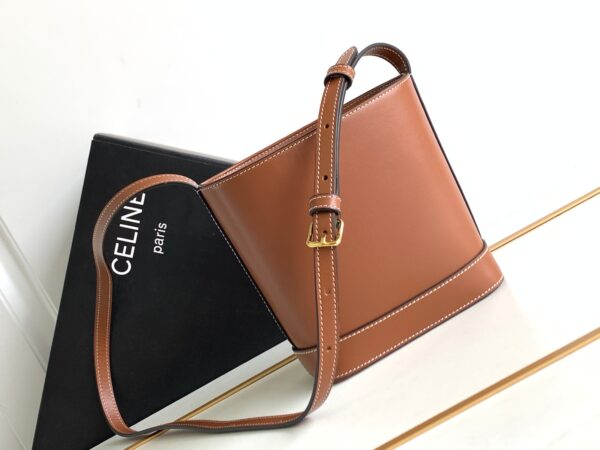 Celine Cuir Triomphe Mini Smooth Cow Leather Bucket Bag - Brown - Image 4