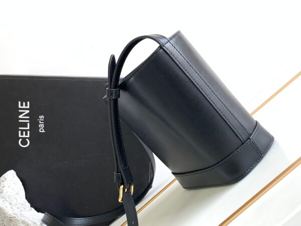 Celine Cuir Triomphe Mini Smooth Cow Leather Bucket Bag - Black - Image 5