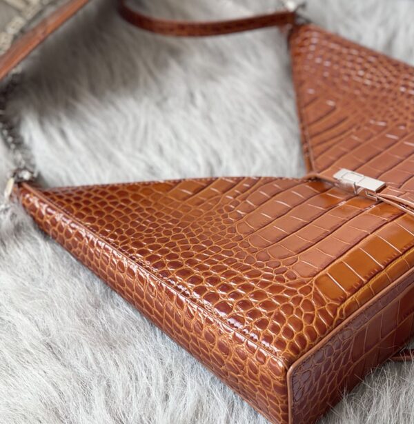 Givenchy V-shaped Cut Out Crocodile Pattern Small Handbag - Brown - Image 4