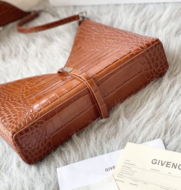 Givenchy V-shaped Cut Out Crocodile Pattern Small Handbag - Brown - Image 3