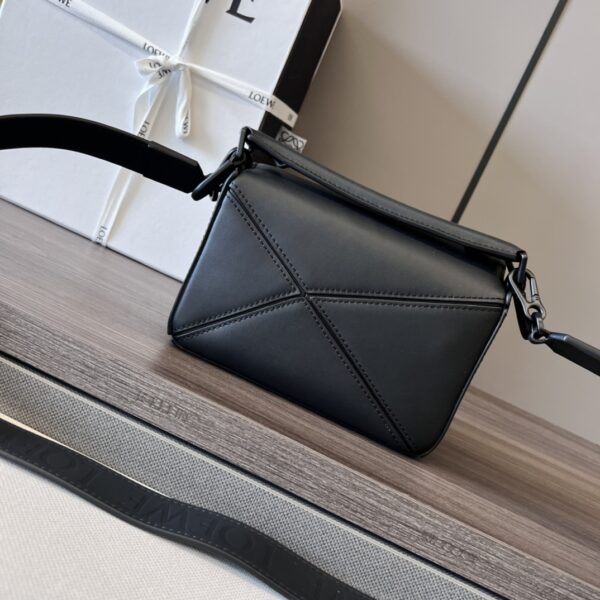 Celine Loewe Satin Cow Leather Puzzle Mini Handbag - Black - Image 4