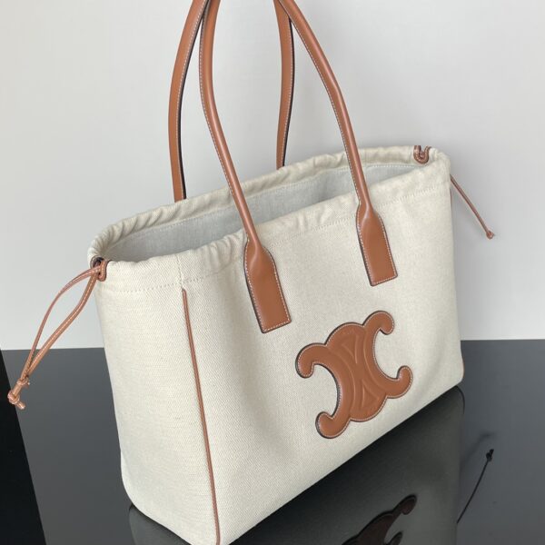 Celine Cabas Triomphe Tote Drawstring Bag - White - Image 5