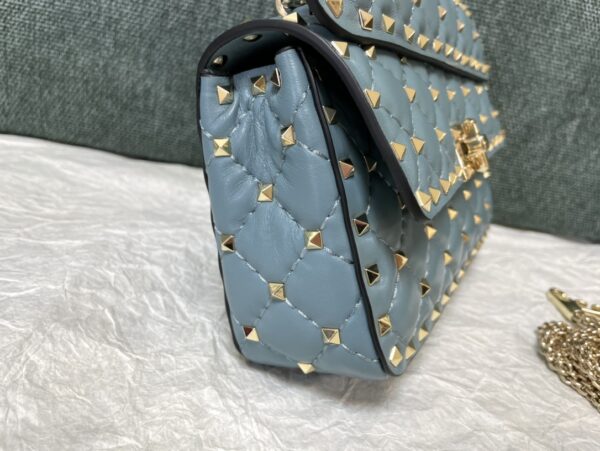 Valentino Medium Sheepskin Classic Studded Handbag - Light Blue - Image 4