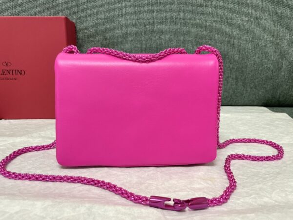 Valentino Chain Sheepskin Tofu Bag - Rose Red - Image 5